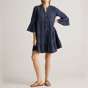 Quince Women's 100% Organic Cotton Gauze Long Sleeve Tiered Mini Dress Size L